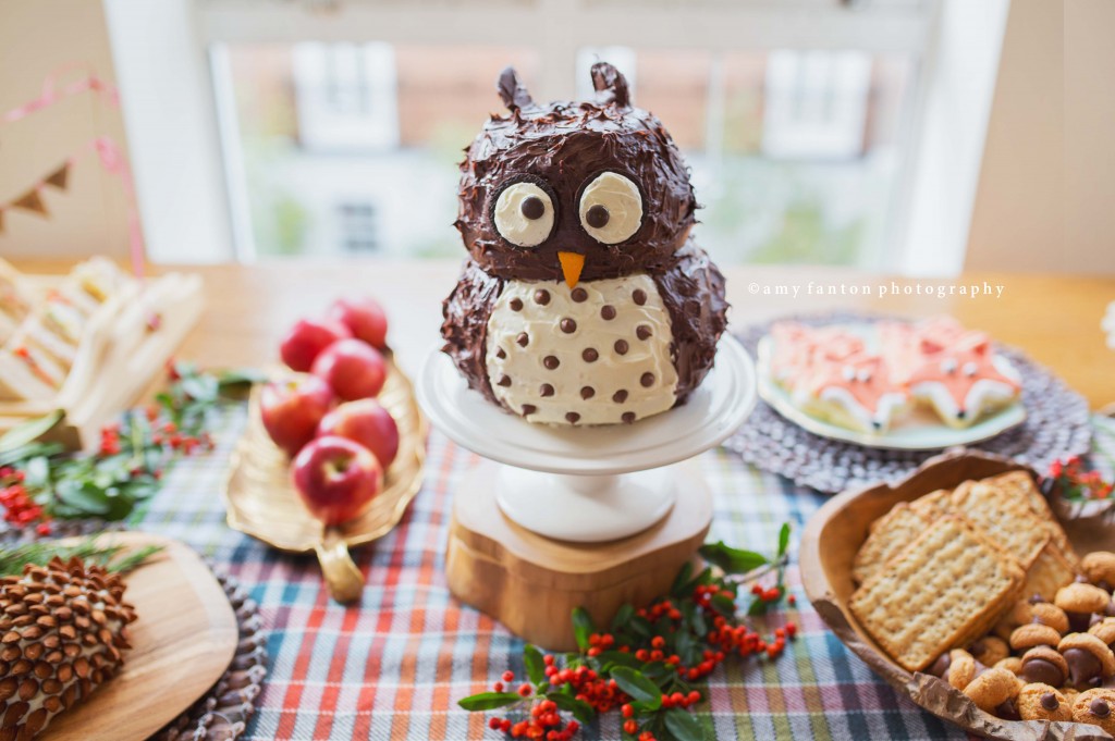 woodland themed owl cake